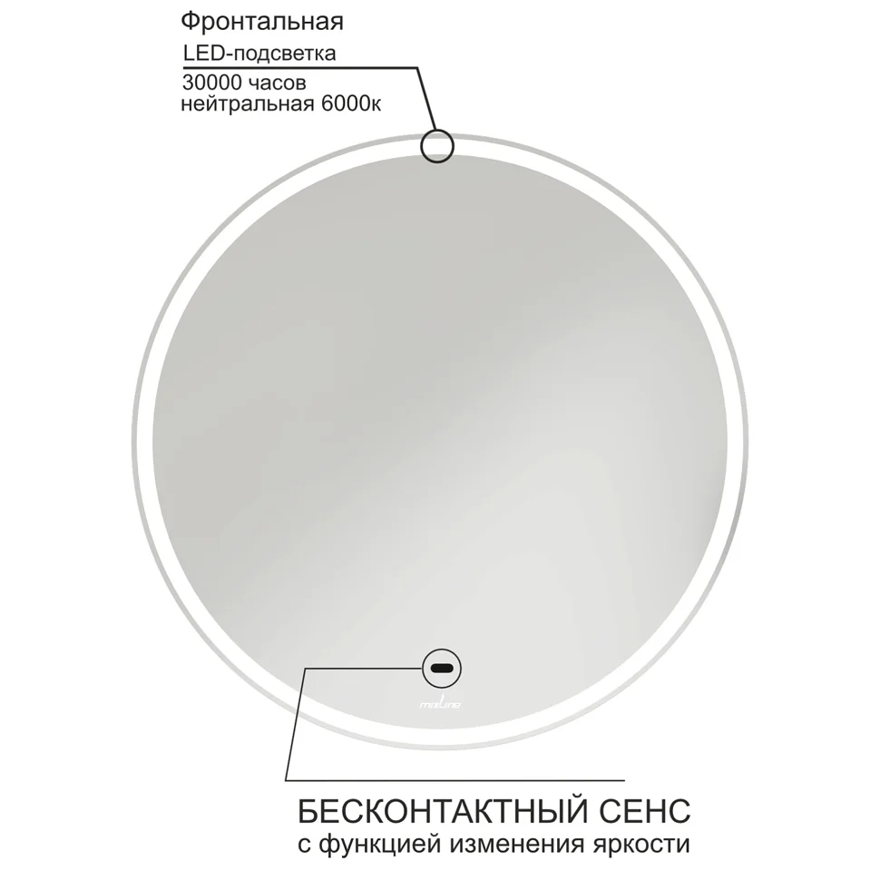 Зеркало MIXLINE "Анита" 600*600 (ШВ) бесконтактный сенсор, светодиодная подсветка (554633)