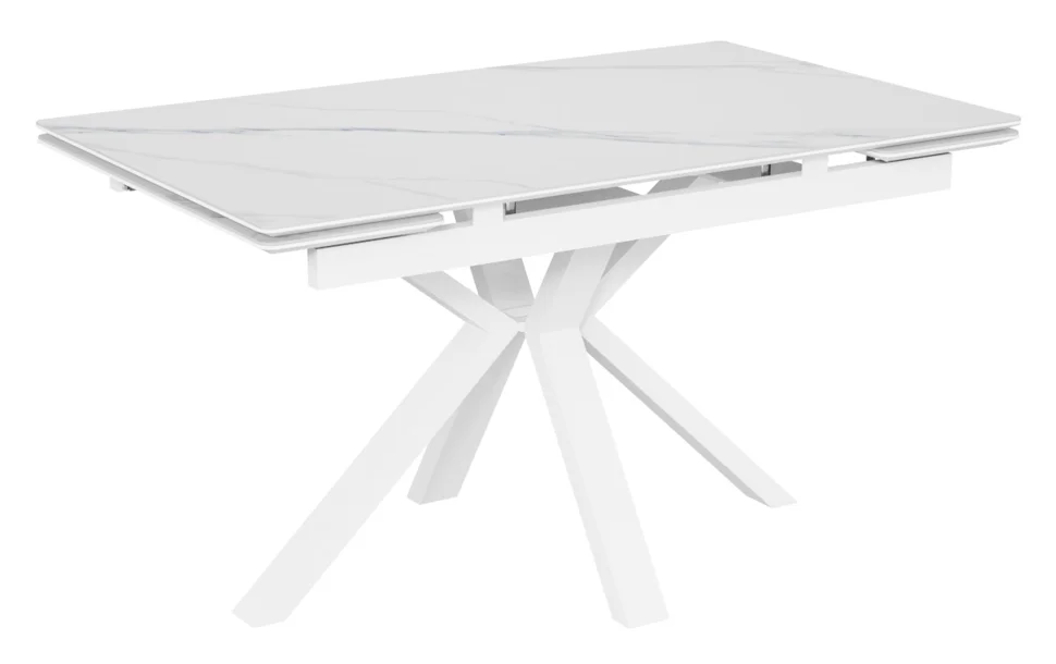 Стол Баден-2С 160х90 (+30+30) (царга Белый/МДФ+PVC Белый/ White marbel) + Нога №120Q (белый)