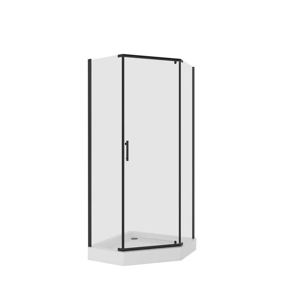 Ограждение душевое NIAGARA NG-6805-08 BLACK 900х900х1950 трапеция, дверь распашная, 1 место, профиль черный, стекло прозрачное, арт. NG-6805-08