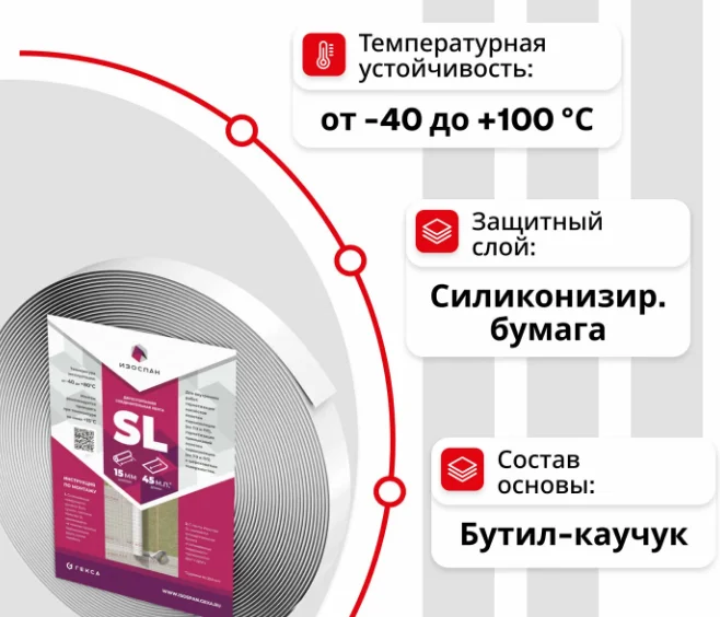Лента Изоспан SL 15мм*45м бутил-каучуковая соединительная