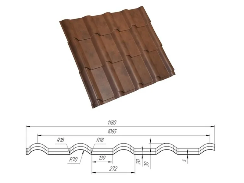 М\черепица, Kamea Сатин матовый RAL **, 0.5мм Grandline, 1.18*м2