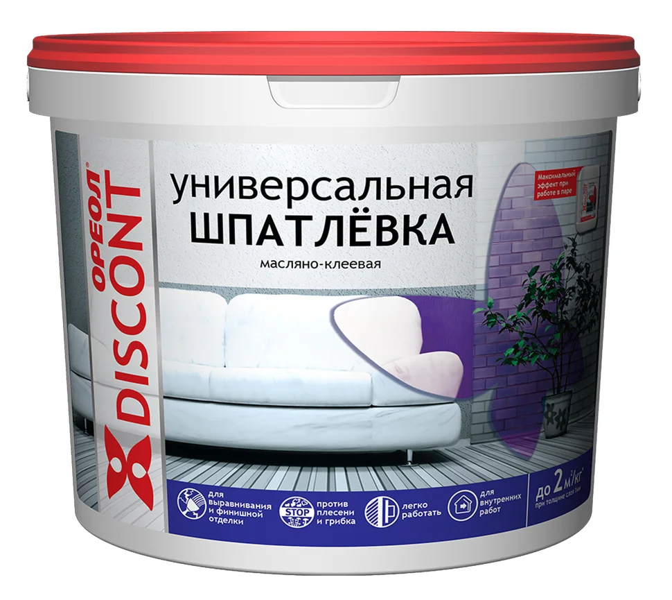 Шпатлевка ОРЕОЛ универсальная масляно-клеевая для внутренних работ ДИСКОНТ 4 кг