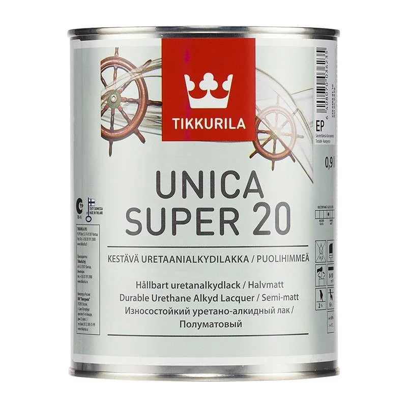Лак паркетный полуматовый TIKKURILA Unica Super 20 EP универсальный 0,9л