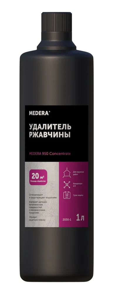 Удалитель ржавчины Medera 950 Concentrate для наружных и внутренних работ 1л, концентрат 1:3