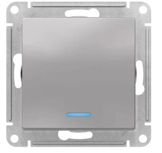 Механизм выключателя одноклавишный СП AtlasDesign 10А IP20 (сх. 1а) 10AX с подсветкой алюм. SE ATN000313 Systeme Electric
