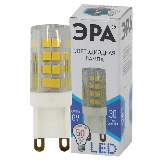 Лампа светодиодная 5W G9 220V 4000K (белый) ЭРА JCD-5W-CER-840-G9 Стандарт