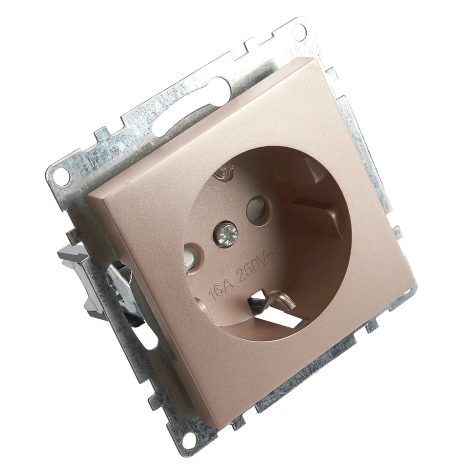 Розетка 1-местная (механизм) СП STEKKER Катрин с защитной шторкой с заземлением, 250В, 16А (GLS16-7110-02) шампань