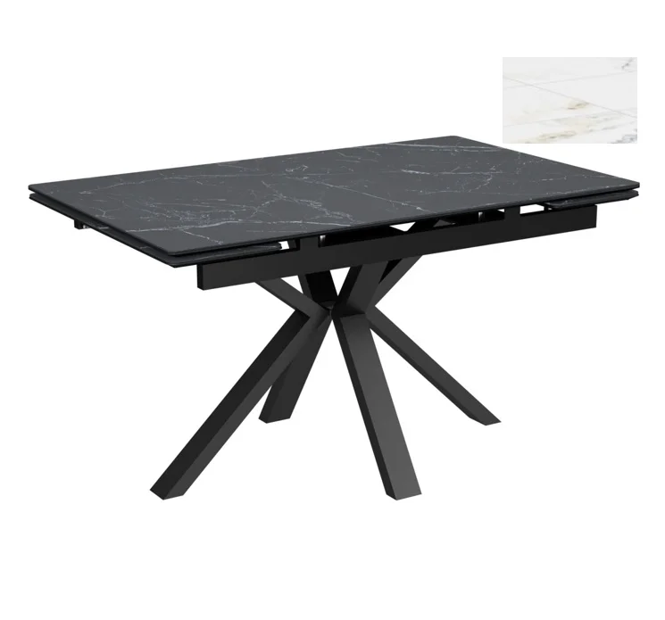 Стол Баден-2С 160х90 (+30+30) (царга Черный/МДФ+PVC Черный/ Ice Jade) + Нога №120Q (черный)