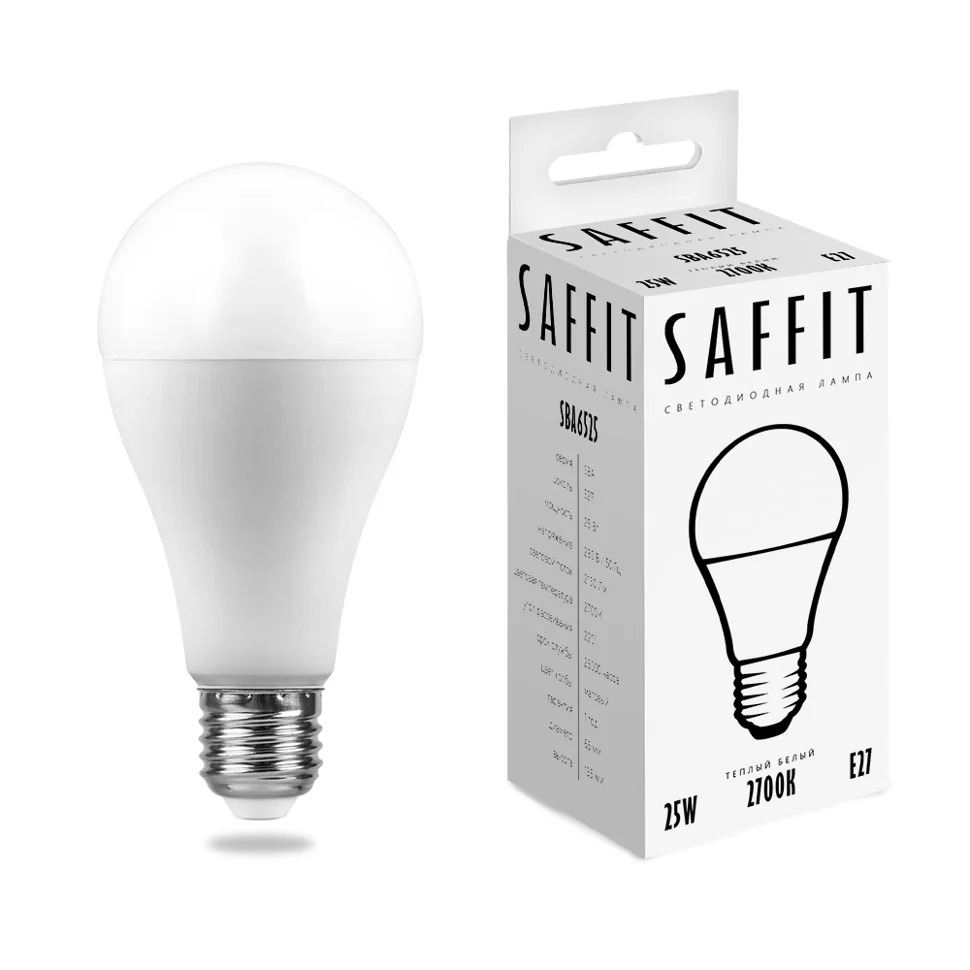 Лампа светодиодная 25W E27 230V 2700K 2100Лм (желтый) Шар SAFFIT, SBA6525