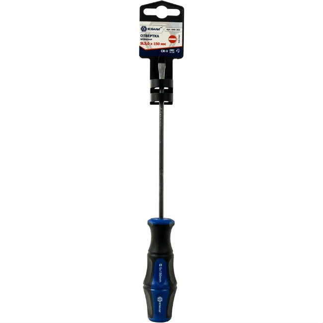 Отвёртка плоская SL 5,0 х 150 мм, КОБАЛЬТ, Ultra Grip, CR-V, двухкомпонентная рукоятка, подвес