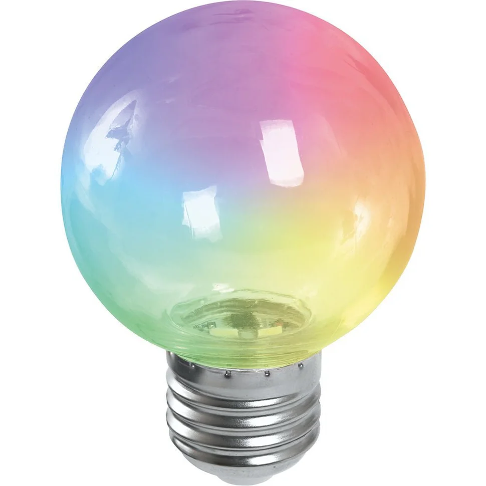 Лампа светодиодная 3W E27 230V RGB G60 Шар прозрачный плавная смена цвета Feron, LB-371