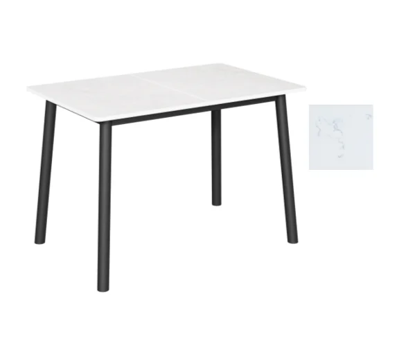 Стол Портофино-мини 65х95 (+32) (царга Чёрный/МДФ+PVC Чёрный/White marble) + нога №15R (чёрный)