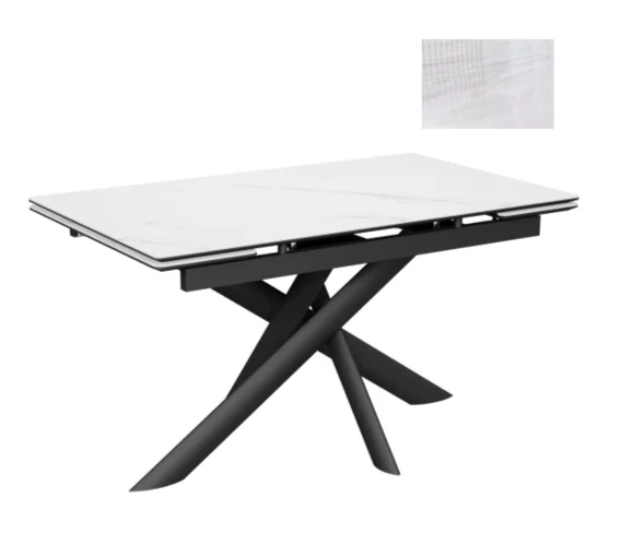 Стол Итали-1С 140х85 (+30+30) (царга Черный/МДФ+PVC Черный/Alpine snow) + Нога №115Е (черный)