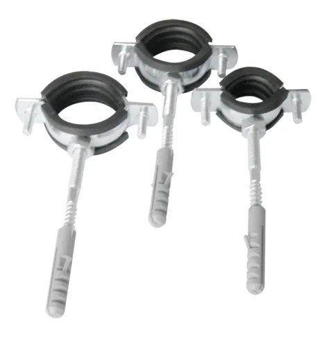 Хомут с гайкой 2 1/2" (74-80), шпилька-шуруп м8, дюбель пластиковый 10х50мм Aquafix