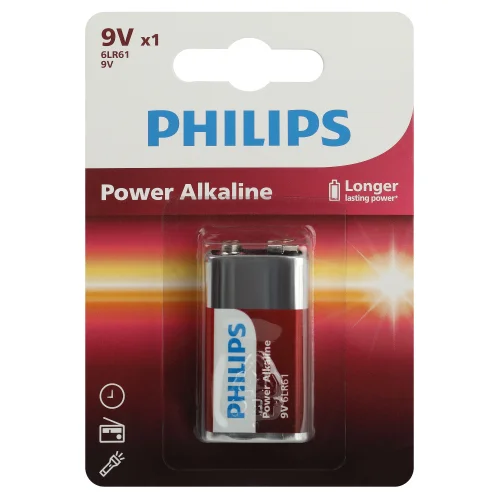 Элемент питания Philips 6LR61P1B/51 крона алкалиновая 9V 6LR61/9V-1BL Power (1/12/24/6240) (уп. 1шт)