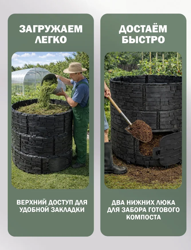 Компостер садовый «Бастион» усиленный, черный (люк черный) с желтой крышкой, 1210 л