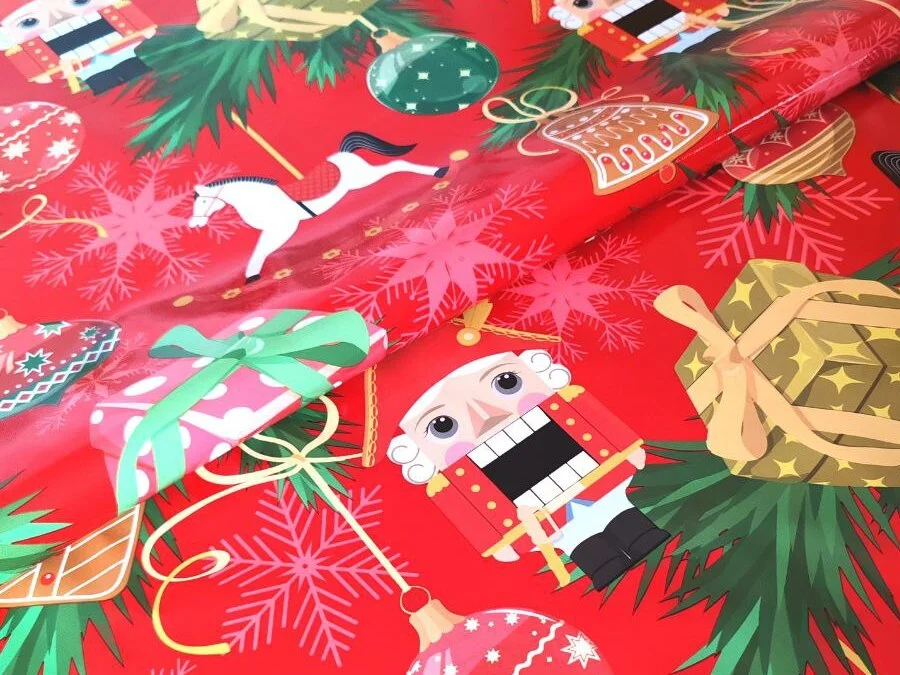 Клеенка ПВХ ГЛЯНЕЦ на тканевой основе 1,37*20м, мод.STS5942-1 (новогодний дизайн)