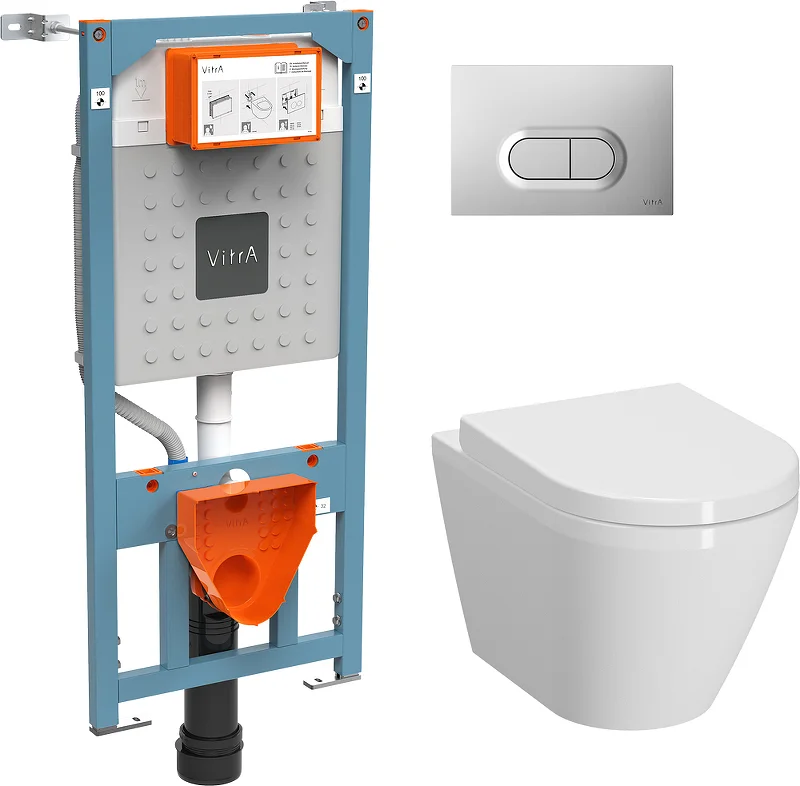 Унитаз подвесной VITRA S20 Integra Round L-box с инсталляцией, сиденьем микролифт, с кнопкой Мато