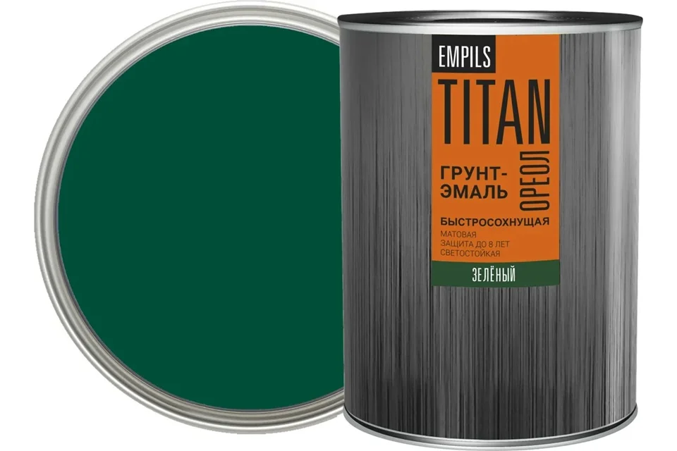 Грунт-эмаль быстросохнущая зеленая матовая (RAL 6005) 0,9кг ОРЕОЛ TITAN