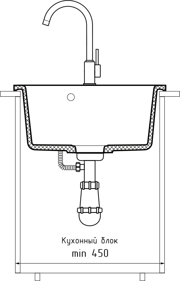 Мойка мрамор ЭкоМ М-435 1 чаша D-435мм цвет черный арт. М-435.308