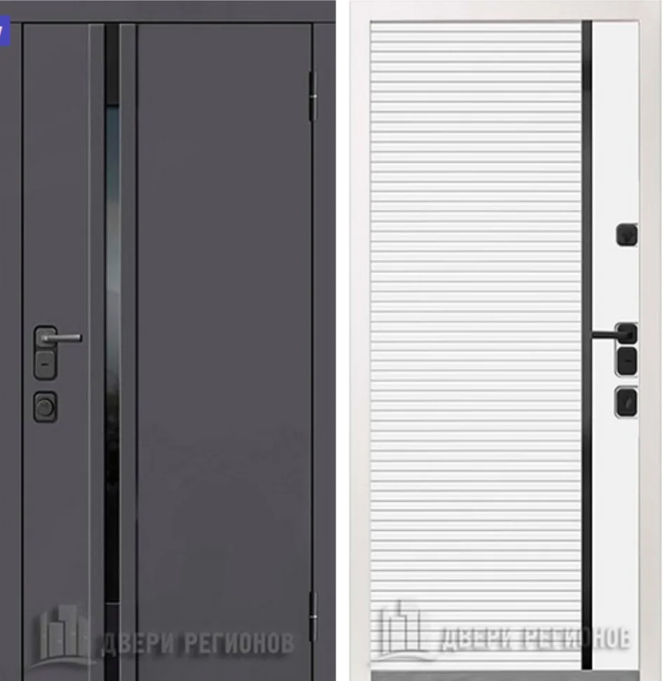 Дверь мет. REGIDOORS Обсидиан Термо 982х2053 "Л" Эмаль Серый MEN/эмаль белая черное стекло