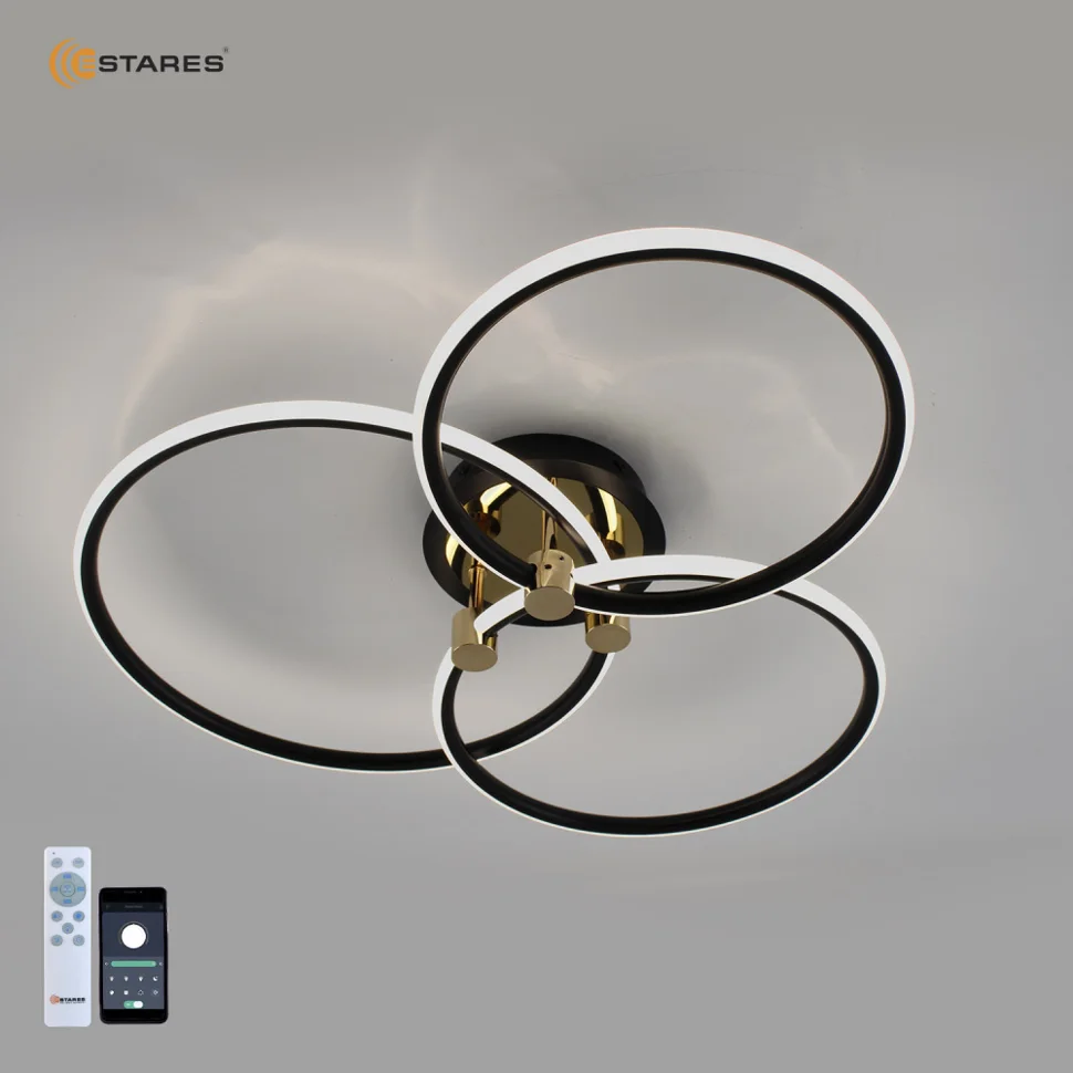 Светильник управляемый светодиодный LUNE 70W 3R-APP-600x480x130-BLACK/GOLD/WHITE-220-IP20