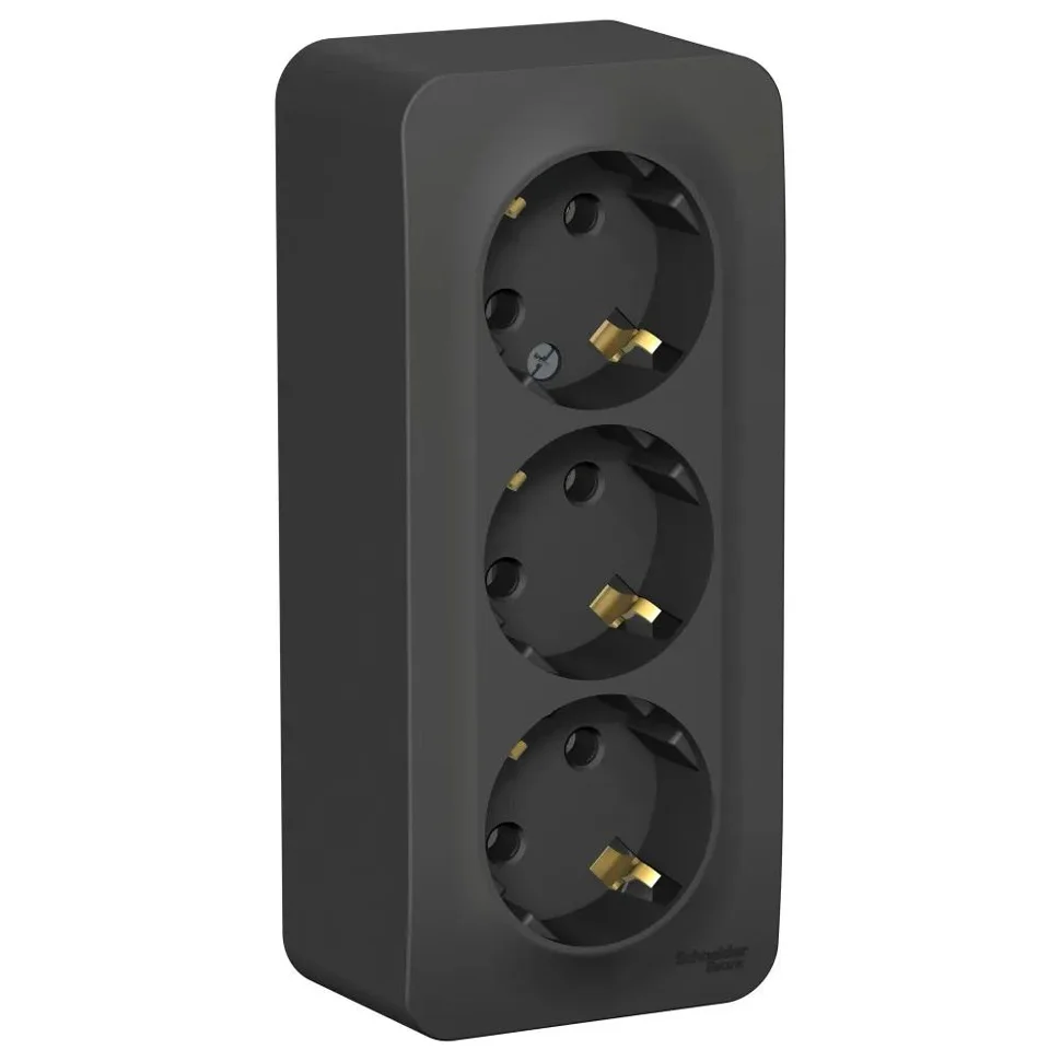 Розетка 3-м ОП Blanca 16А IP20 250В с заземлением без защ. шторок с изолир. пластиной антрацит SE BLNRA010316