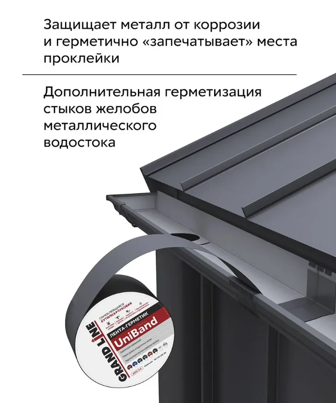 Лента герметизирующая Grand Line UniBand самоклеящаяся серебристая 10м*10см