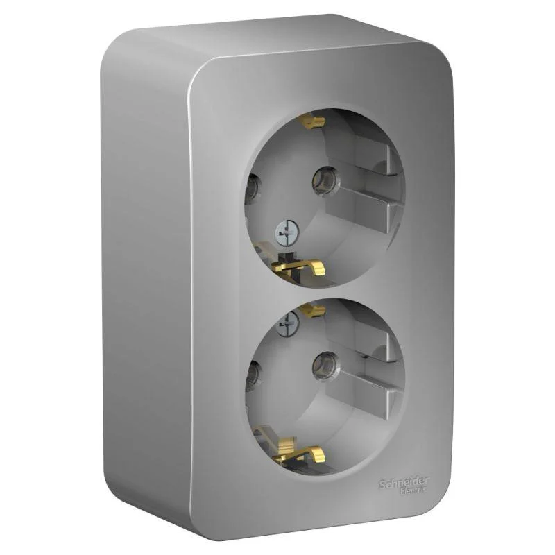 Розетка 2-м ОП Blanca 16А IP20 250В с заземлением без защ. шторок с изолир. пластиной алюм. SE BLNRA010213