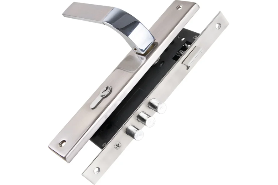 Замок врезной цилиндровый с защёлкой в комплекте с ручкой KIT P90 4585/3 ORION SN/CP матовый никель/хром