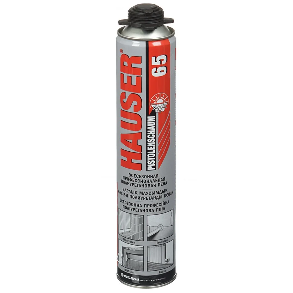 Пена монтажная профессиональная HAUSER PRO 65 всесезонная 740 мл (РОССИЯ) (от -10&#176;C до +30&#176;C)