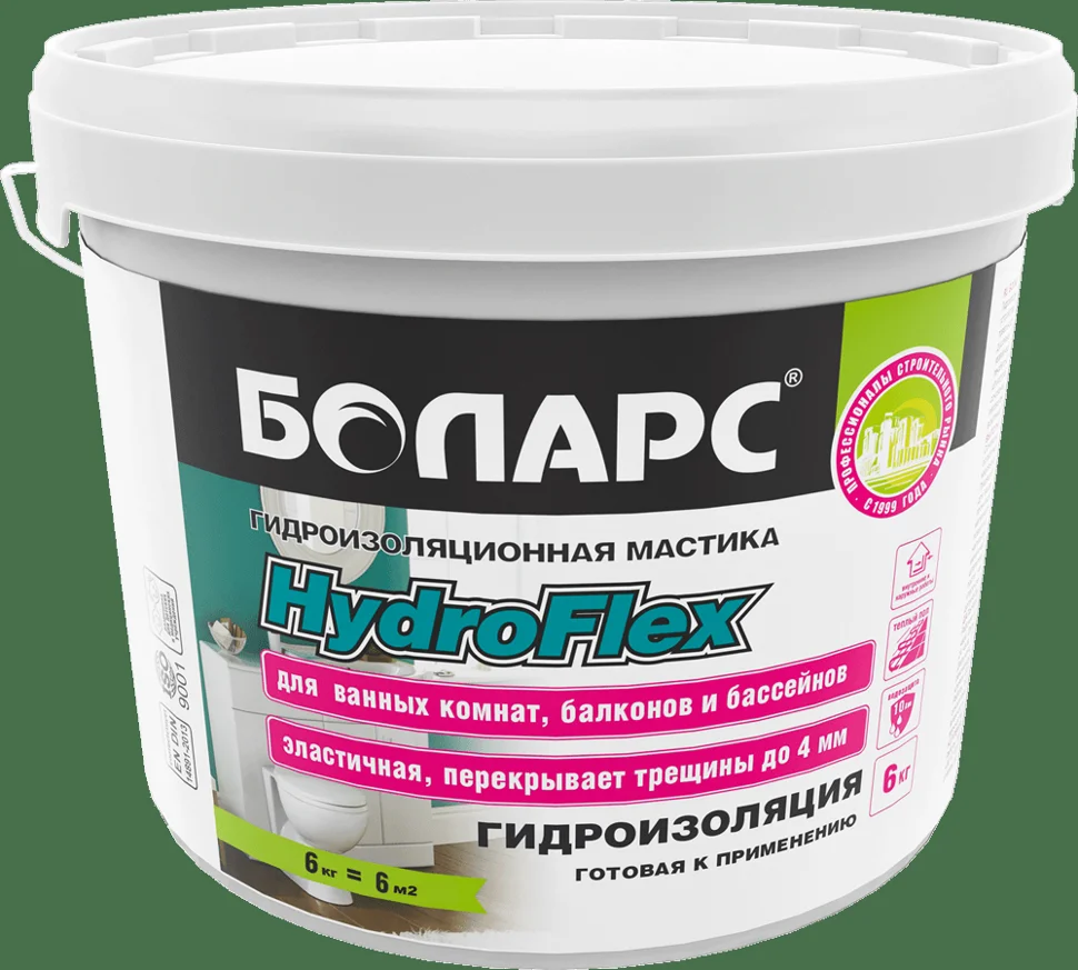 Мастика гидроизоляционная БОЛАРС HydroFlex эластичная 6 кг