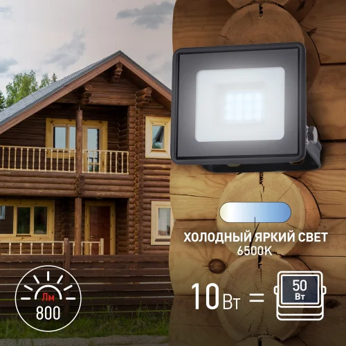 Прожектор светодиодный 10Вт 6500K 200-240V IP65 800Лм 81х75х21,5мм черный Китай ЭРА , LPR-023-0-65K-010