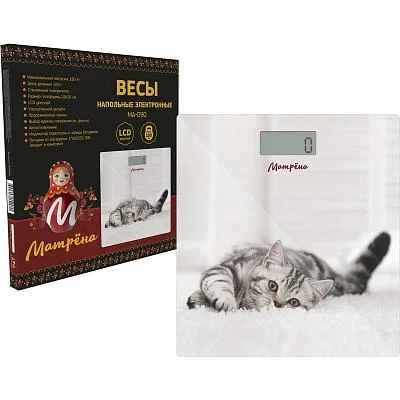 Весы напольные электронные МАТРЁНА МА-090 кот (стеклянная поверхность, 180 кг)*