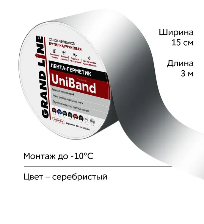 Лента герметизирующая Grand Line UniBand самоклеящаяся серебристая 10м*10см
