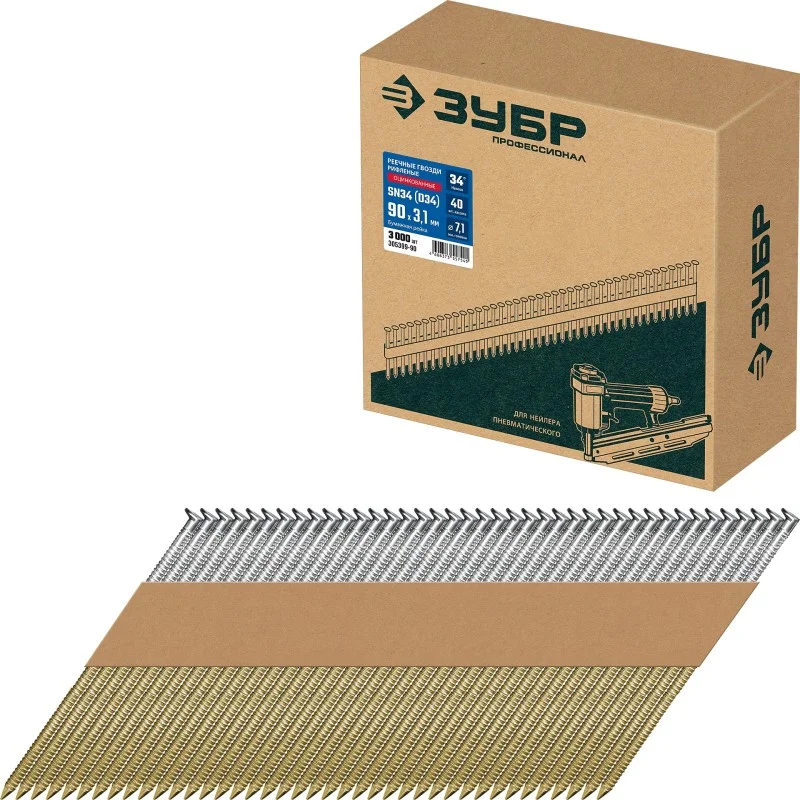 Гвозди реечные ЗУБР SN34 (D34) 83 х 3.1 мм, рифленые оцинкованные, 3000 шт