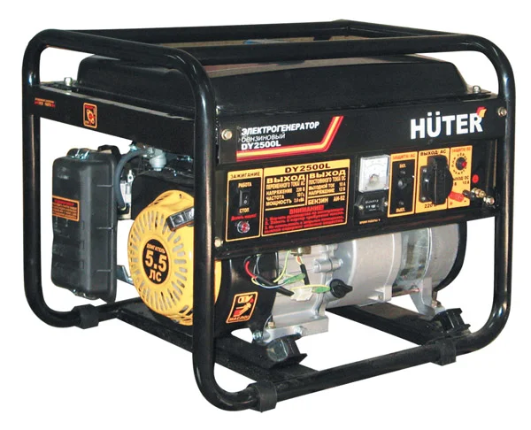 Генератор бензиновый HUTER DY2500L, 2 кВА, номин. 1.6 кВт, бак 12л, бензин