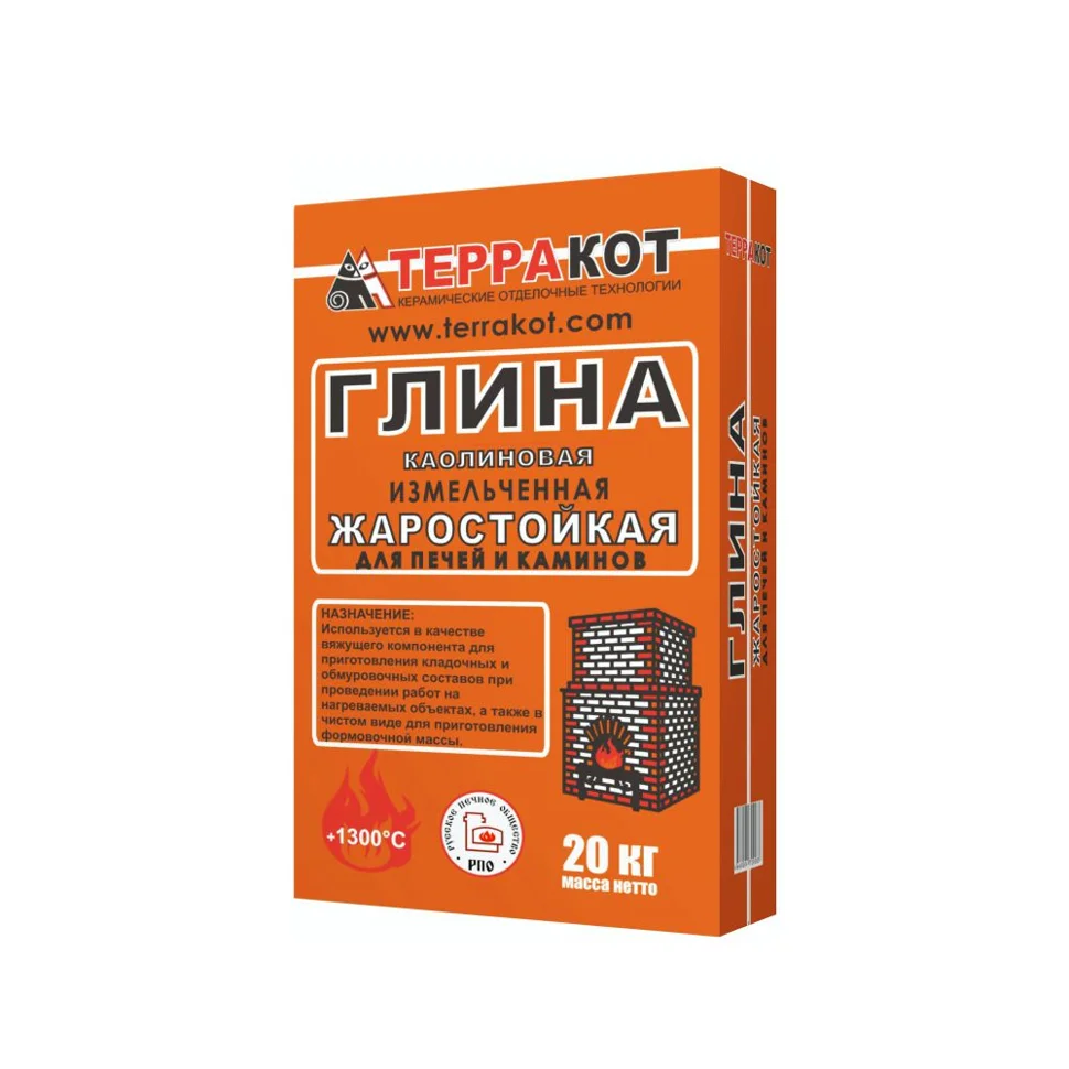 Глина каолиновая ТЕРРАКОТ жаростойкая 20 кг (до +1300&#176;С)