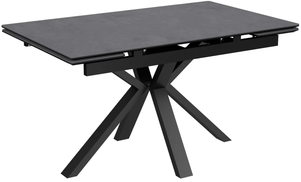 Стол Баден-2С 160х90 (+30+30) (царга Черный/МДФ+PVC Черный/ Carbon) + Нога №120Q (черный)