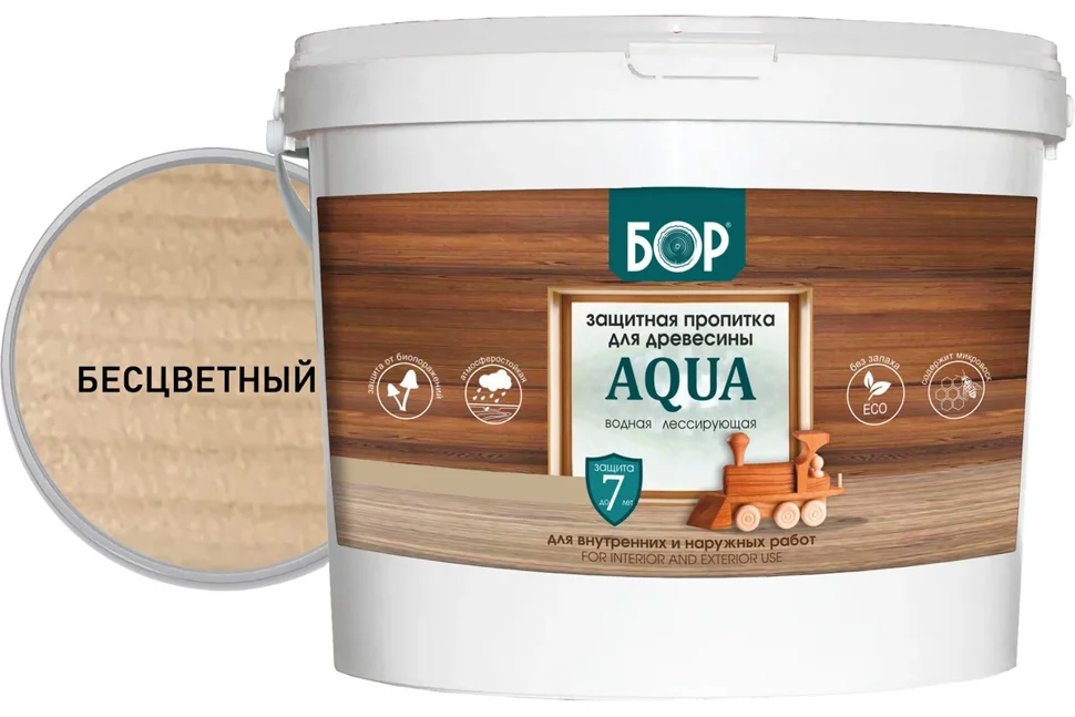 Пропитка защитная БОР AQUA для наружных и внутренних работ БЕСЦВЕТНАЯ 9кг