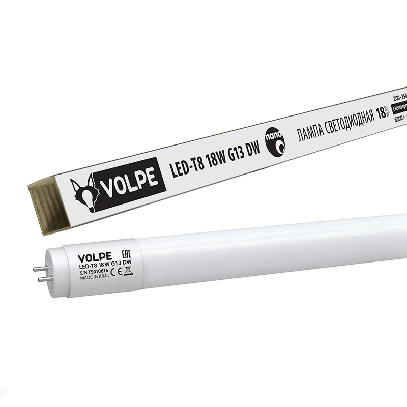 Лампа светодиодная 18W G13 (Т8) 1213мм 220V 6500К 1530Лм (яркий дневной) DW/FR/FIX/N рукав Uniel/Volpe