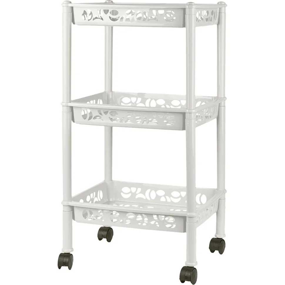 Этажерка Keeplex Light на колесиках трехсекционная малая прямоугольная 37х29х11см белое облако