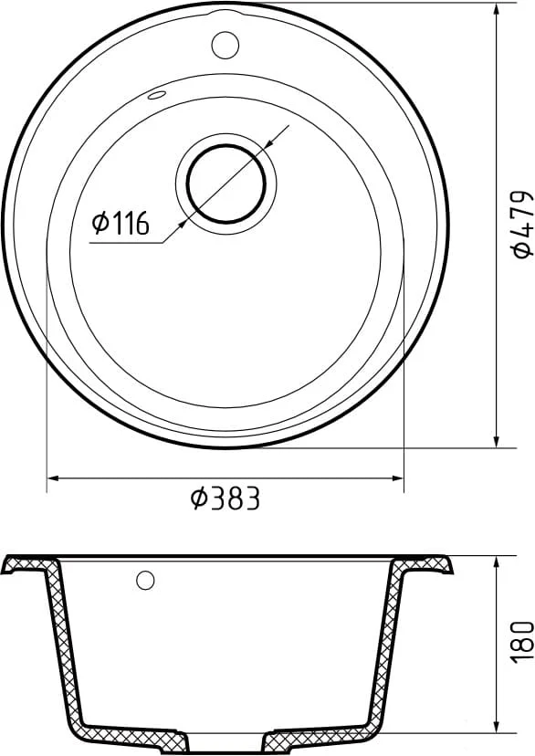 Мойка кварцевая ЭкоМ 4800 1-чаша D-480мм цвет серый арт.4800 серый