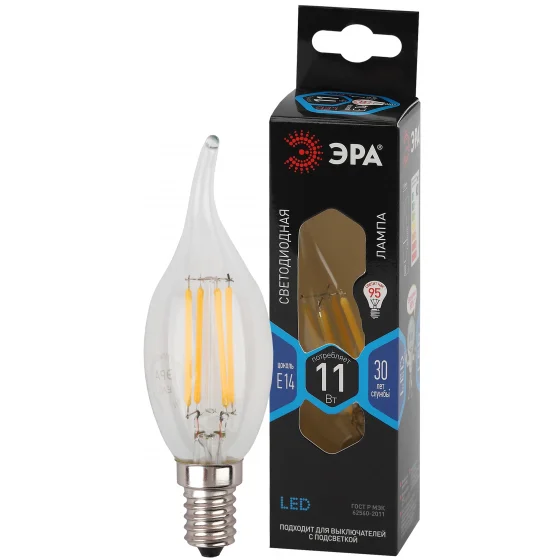 Лампа светодиодная 11W E14 220V 4000K (белый) Свеча на ветру (BXS) ЭРА, F-LED BXS-11W-840-E14
