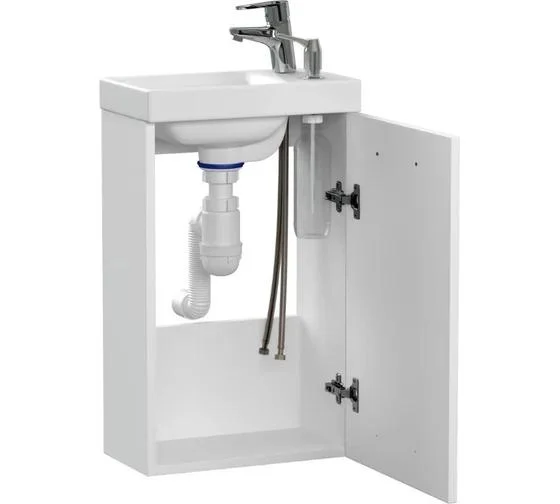 Комплект CERSANIT: тумба под умывальник LARA 40 белая с раковиной MODUO 40 со смесителем, сифоном и дозатором