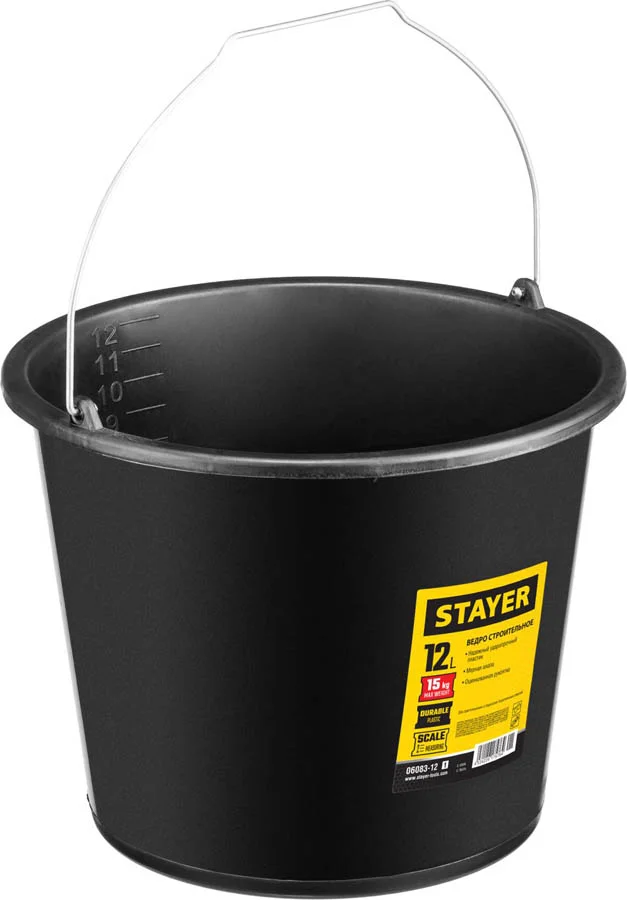 Ведро строительное 12л STAYER, пластмассовое, высокопрочное