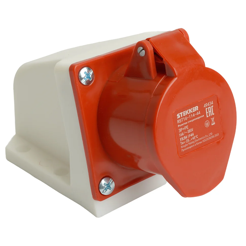 Розетка стационарная ST-114 16А 380В 3P+PE IP44, RST16-114-44 STEKKER