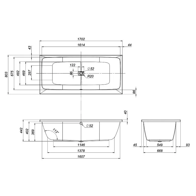 Ванна акриловая AM.PM Func 170x80 с каркасом, белая