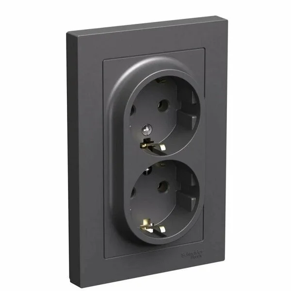 Розетка 2-м СП AtlasDesign с заземл. 16А в сборе базальт SE ATN001424