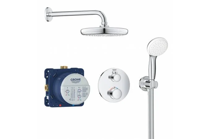 Набор для комплектации душа GROHE Grohtherm: термостатический смеситель, верхний душ Tempesta 210 с кронштейном, ручной душ, хром